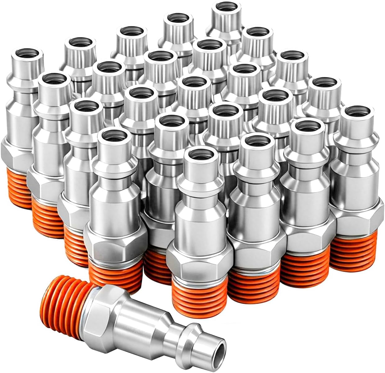 MKEUDQ-Upgraded 25 pcs 1/4" Male NPT Air Hose Fittings Kit, 1/4 inch Quick Connect Air Line Hose Fittings, Pre-coated Connector Plugs for Air Compressor Attachments and Air Tools