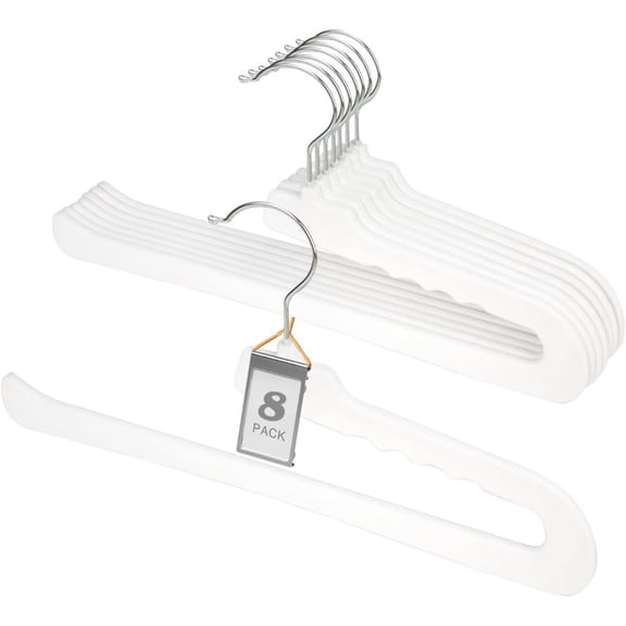 MKEUDQ-Velvet Pants Hangers,8 Pack Non Slip Felt Slack/Trouser Hanger,Slim & Sleek Heavy Duty Space Saving Closet with 360 Swivel Hook,Tank Top Hangers for Shorts,Jeans,Suit Pants,Towel(White)