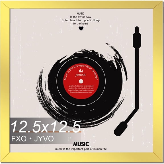 MKEUDQ-Vinyl Record Frame for the Wall Display Album Cover, Gold 12.5 x 12.5 Frame for any 12 Inch LP Record with Cover - 1 Pack/Gold