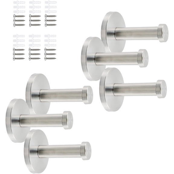 MKEUDQ-Wall Hooks Heavy Duty Coat Hooks Stainless Steel Clothes Hanger for Hanging Bathroom Towels Handbag Silver 2-inch Length with 12mm Shank Dia - Pack of 6