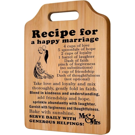 MKEUDQ-Wedding Gift for Couple Newlyweds 2024 - Bridal Shower Gifts Engagement Gifts for Couple, Wedding Kitchen Cutting Board, Bride to Be Gifts Mr and Mrs Gifts - Recipe for a Happy Marriage