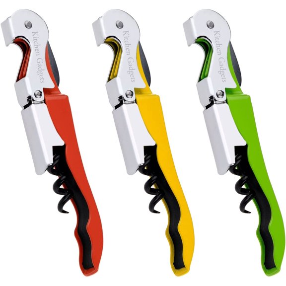 MKEUDQ-Wine Opener Waiters Corkscrew by - 3 Pack - 3in1 Multitool: Double Hinged Corkscrew + Foil Cutter Knife + Cap Opener - Easy One Hand Operation - Professional Durable Metal Design