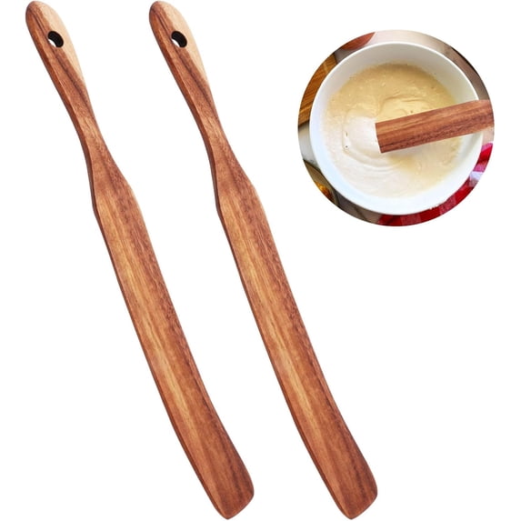 MKEUDQ-Wooden Sourdough Spatula for Cooking 11 Inch, Sourdough Spurtle with Hanging Hole, Spurtles Kitchen Tools Fermentation Use Wood Spatula, 2Pcs