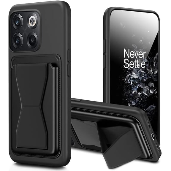 MKEUDQ-case for Oneplus 10T 5G Phone Case with Card Holder & Stand Shockproof Full Body Protective Cover case for Oneplus 10T 5G - Black