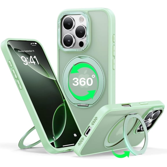 MKEUDQ-case for iPhone 16promax, 360 Rotatable Ring Stand, Raised Camera Frame, Shockproof