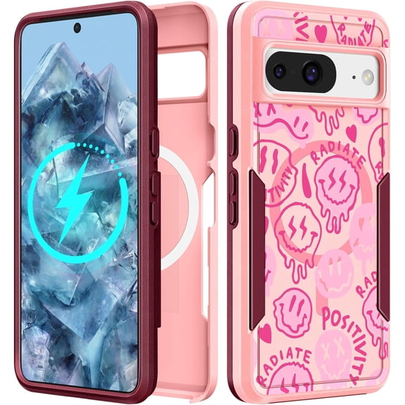 MKEUDQ-for Google Pixel 8 Case 6.2 Inch - Compatible with MagSafe Women Girls Cute Magnetic Protective Cover Girly Kawaii Pretty Fashion Heavy Duty Shockproof Design for Google Pixel 8 Phone Cases