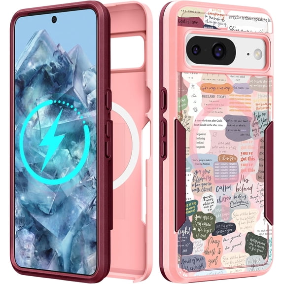MKEUDQ-for Google Pixel 8 Case 6.2 Inch - Compatible with MagSafe Women Girls Cute Magnetic Protective Cover Girly Kawaii Unique Pretty Heavy Duty Shockproof Design for Google Pixel 8 Phone Cases