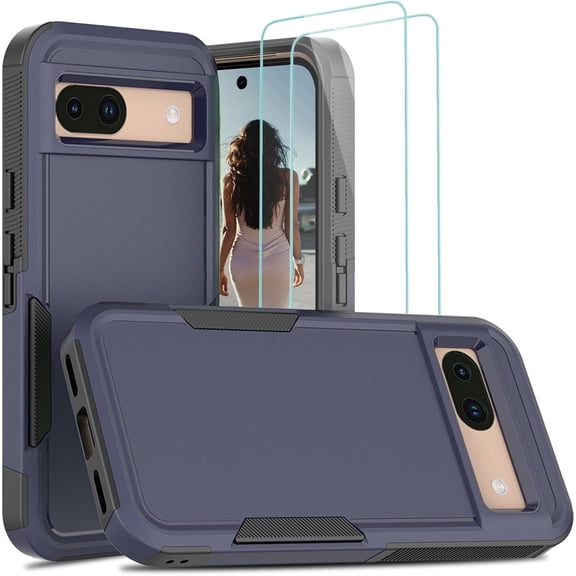 MKEUDQ-for Google Pixel 8A Case (2024), Military Grade Drop Protection Dual Layer Hard Plastic Outer + Soft TPU Inner Bumper Heavy Duty Shockproof Case for Google Pixel 8A, Blue