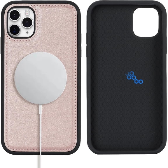 MKEUDQ-for Magsafe Magnetic case for iPhone 14 Pro Leather case magsafe Compatible Wireless Charging-Rose Gold