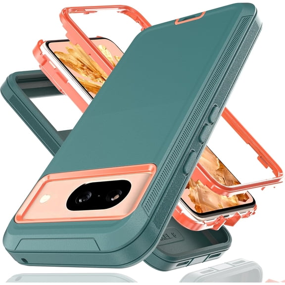 MKEUDQ-for Pixel 8a Case with Explosion-Proof Film[2 Pack],3 in 1 Shockproof TPU Hard PC Bumper Drop-Proof Shell for Pixel 8a Lake Blue Orange