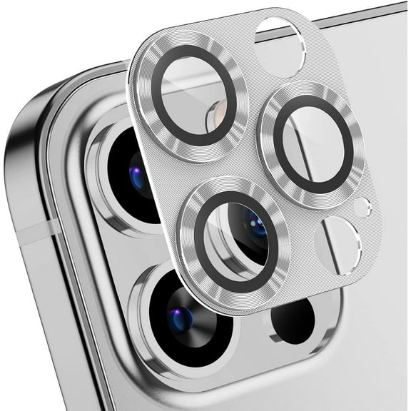 MKEUDQ-for iPhone 12 Pro Max Camera Lens Protector Metal Tempered Glass Camera Cover, Strong Stickiness Rear Lens Protector for iPhone 12 Pro Max 6.7", Silver