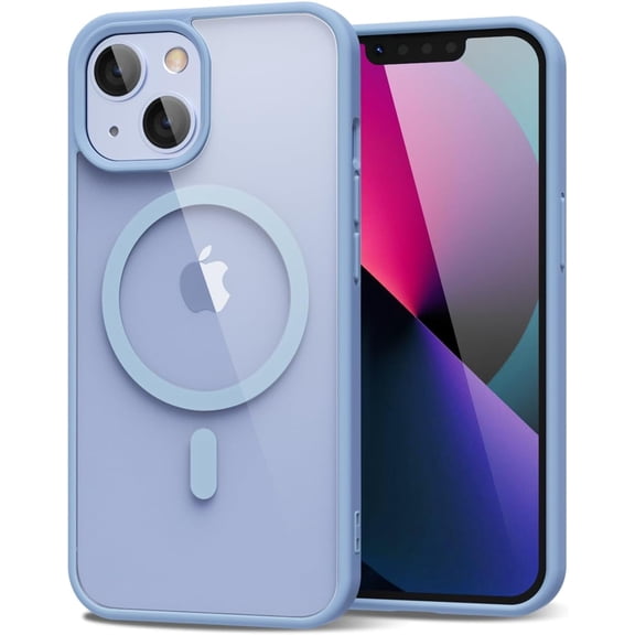 MKEUDQ-for iPhone 13 Mini/ 12 Mini Case Clear Magnetic Compatible with Magsafe, Thin Slim Transparent Non Yellowing, Hybrid Soft Silicone Bumper & Hard Plastic Protective Cover for Women, Light Blue