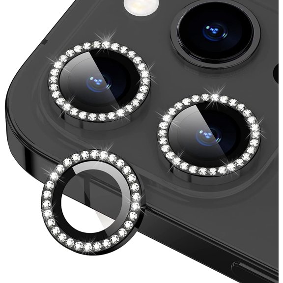 MKEUDQ-for iPhone 14 Pro/14 Pro Max Camera Lens Protector Bling, 9H Hardness Scratchproof Metal Individual Ring Protector, Stylish Accessories, Case Friendly (Black Diamond pro)