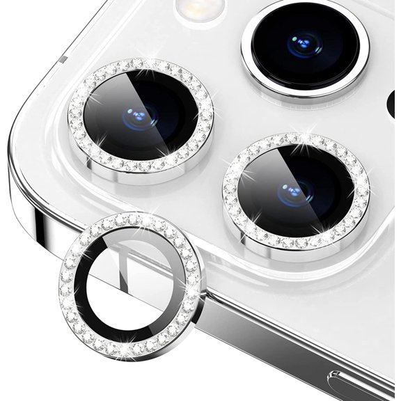 MKEUDQ-for iPhone 14 Pro/14 Pro Max Camera Lens Protector Bling, 9H Hardness Scratchproof Metal Individual Ring Protector, Stylish Accessories, Case Friendly (Silver Diamond pro)