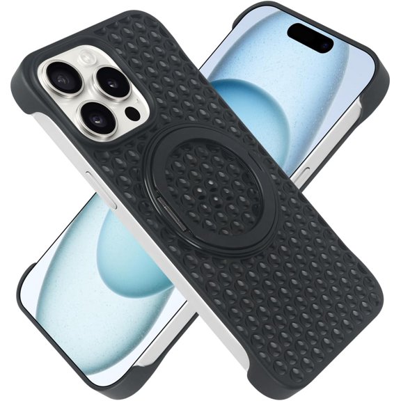 MKEUDQ-for iPhone 14 Pro Max Bezel Less Slim Hard Shockproof Thin Case Heat Dissipation Case [Compatible with MagSafe] with Magnetic Invisible Stand Cooling Down Protective Phone Case-Black