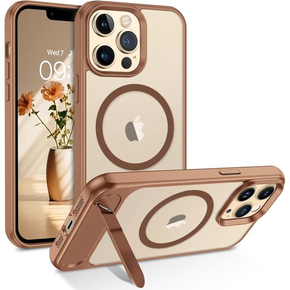 MKEUDQ-for iPhone 14 Pro Max Case with Stand, Magnetic Cases Foldable Invisible Kickstand Translucent Matte Back Protective Shockproof Phone Case for iPhone 14 Pro Max 6.7", Desert Titanium