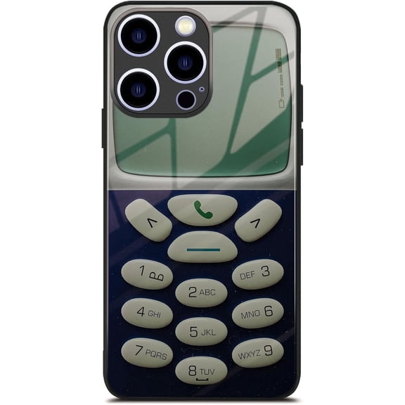MKEUDQ-for iPhone 15 Pro Phone Case | Vintage Mobile Phone Art - Slim Fit Glass, Black Frame Cover