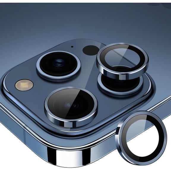 MKEUDQ-for iPhone 15 Pro/iPhone 15 Pro Max Camera Lens Protector Individual Metal Ring 9H Hardness Scratchproof Protector, Stylish Accessories, Case Friendly (Dark Blue)