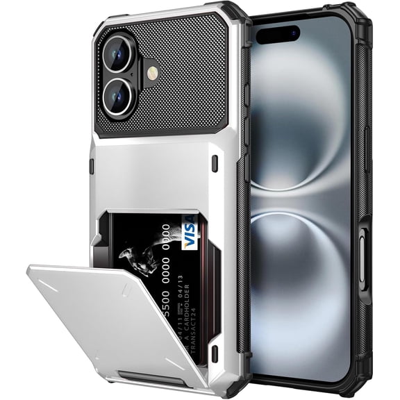 MKEUDQ-for iPhone 16 Case Wallet with Card Holder Dual Layer Heavy Duty Shockproof Drop Protection Hidden Flip 4-Card Slots Pocket Phone Cover for Women Men, 6.1 Inch White