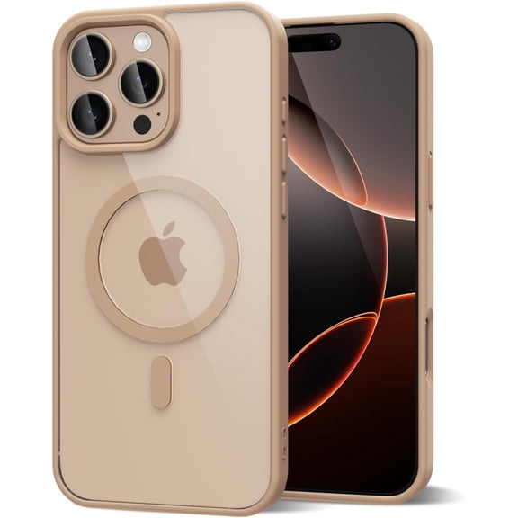 MKEUDQ-for iPhone 16 Pro Case Clear Magnetic Compatible with Magsafe, Cute Thin Slim Transparent Non-Yellowing TPU Bumper, Hard Shell & Soft Silicone Mag Safe Phone Case for Women, Desert Titanium