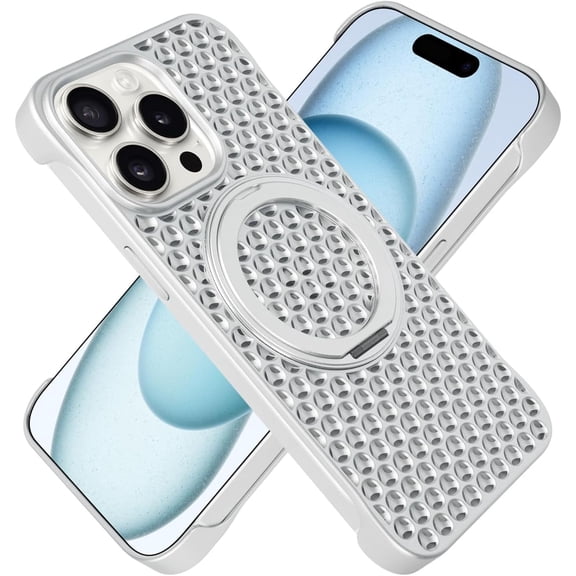 MKEUDQ-for iPhone 16 Pro Max Bezel Less Slim Hard Shockproof Thin Case Heat Dissipation Case [Compatible with MagSafe] with Magnetic Invisible Stand Cooling Down Protective Phone Case Silver