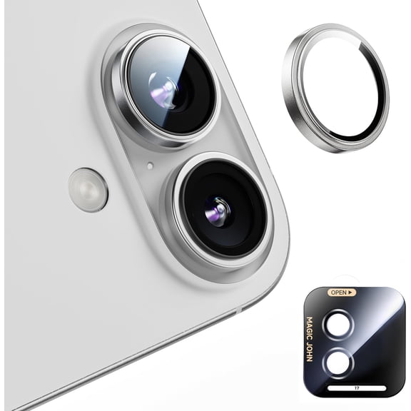 MKEUDQ-for iPhone 17 Camera Lens Protector [Alignment Kit&1:1 Invisible Fit] 9H Aerospace Tempered Glass, Ultra HD, Metal Individual RingCase Friendly, Set of 2,Sliver