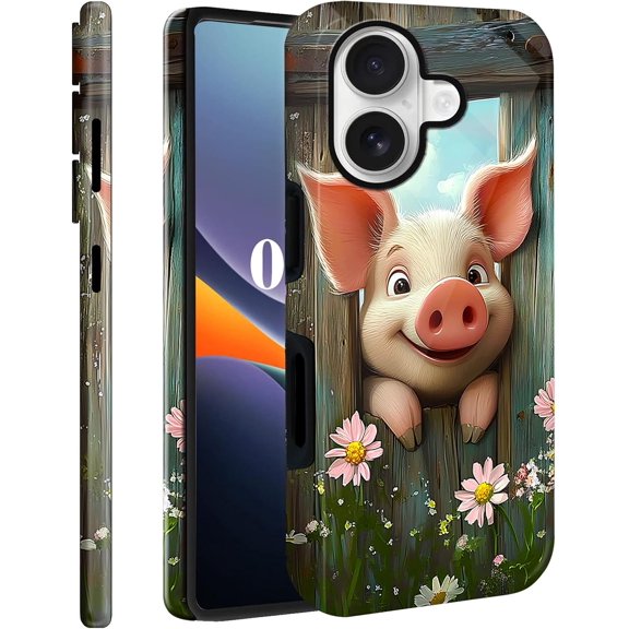 MKEUDQ-for iPhone 17 Case, Dual Layer Hard PC + Soft TPU Heavy Duty 2 in 1 Shockproof Protective Phone Case for iPhone 17 6.3"(2025) - Cute Pig