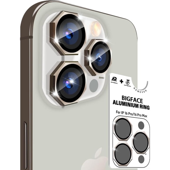 MKEUDQ-for iPhone 17 Pro Max/17 Pro/16 Pro Max/16 Pro/15 Pro Max/15 Pro/14 Pro Max/14 Pro [Octagon] Camera Lens Protector - 9H Tempered Glass & Metal Camera Cover, HD View w/Night Shoot(Gold)