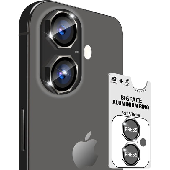 MKEUDQ-for iPhone 17/iPhone 16/iPhone 16 Plus/iPhone 15 Pro [Octagon] Camera Lens Protector - 9H Tempered Glass & Metal Camera Cover - Durable Anti-Scratch, HD View w/Night Shoot(Black)