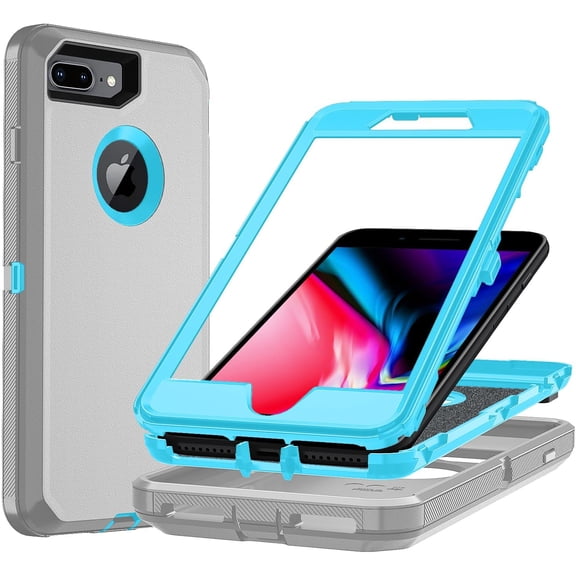 MKEUDQ-for iPhone 7/8Plus Case,iPhone 8 Plus & 7Plus Heavy Duty Protection Phone Cover, Shockproof Dust-Proof Drop Proof 3-Layer Durable Phone Case for iPhone 7Plus iPhone 8 Plus GreyBlue