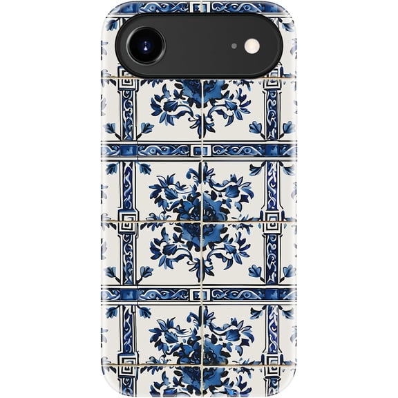 MKEUDQ-for iPhone Air Case Cute - Wireless Charging Compatible - Dual-Layer Hard Shell + Silicone Cover - Shockproof Protective Phone Case for iPhone 17 Air - Blue Ceramic Wall Tiles
