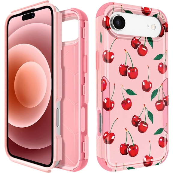 MKEUDQ-for iPhone Air Case for Women - Cute Girls Girly Phone Cover Cool Aesthetic Unique Design Teen Cherry Heavy Duty Protective Shockproof Military Grade Funda for iPhone 17 Air