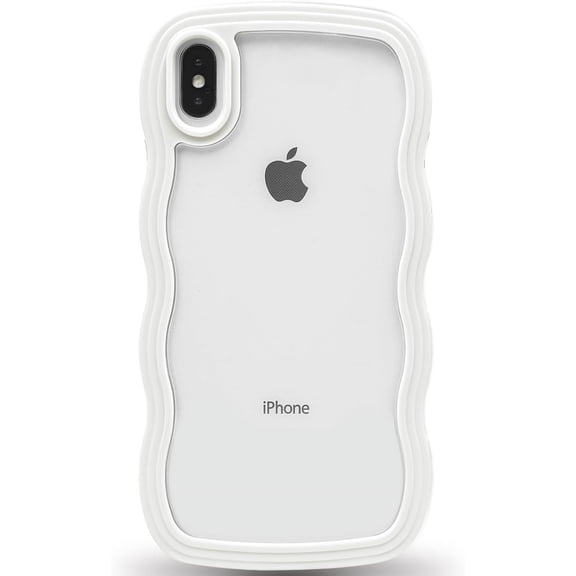 MKEUDQ-for iPhone X & XS Case Wavy Edge Clear Back Design, Anti-Slip Grip Cute Wave Curly Frame Shape Shockproof Soft TPU & Hard Bumper Protective Phone Case Cover for Women Girls, White