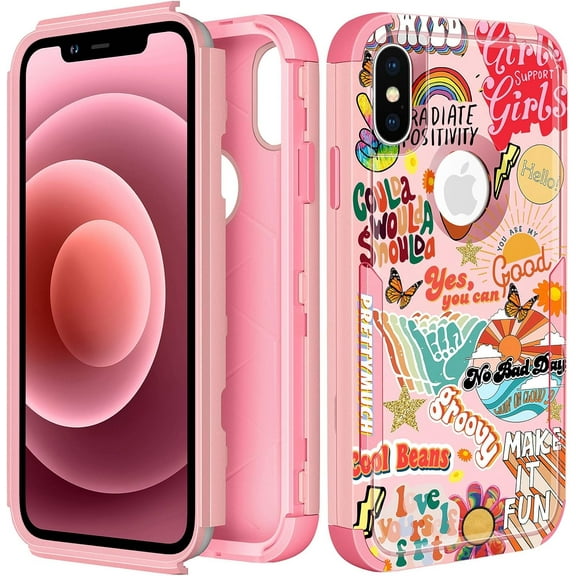 MKEUDQ-for iPhone X/Xs Case - Cute Girly Girls Women Phone Cover Aesthetic Unique Design Teen Quotes Heavy Duty Protective Shockproof Military Grade Funda for Apple X/for iPhone Xs