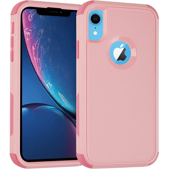MKEUDQ-for iPhone XR Case, [Shockproof] [Dropproof] Heavy Duty Protection Phone Case Cover, 3 in 1 Non-Slip Scratch-Resistant Shell for iPhone XR, 6.1 inch, Pink