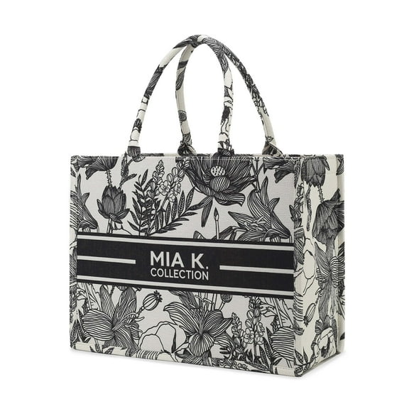 MKF Collection Adorabella Women's Large Tote Handbag Canvas Botanical Print Design by Mia K. - Black