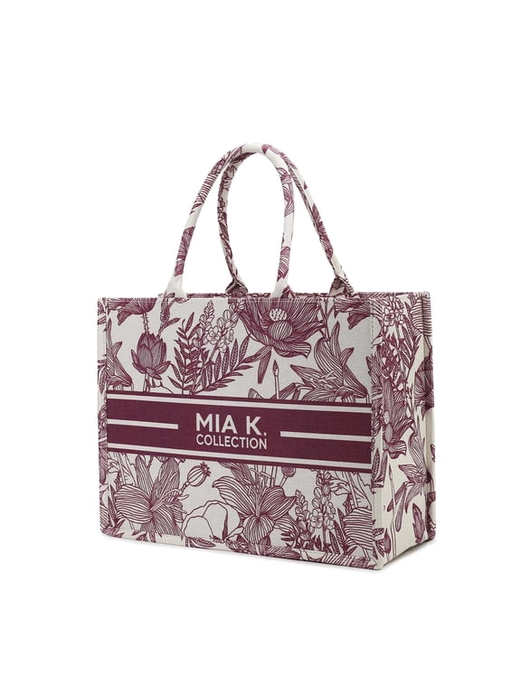 Adorabella Women's Canvas Tote Bag, Large Botanical Print Handbag by Mia K