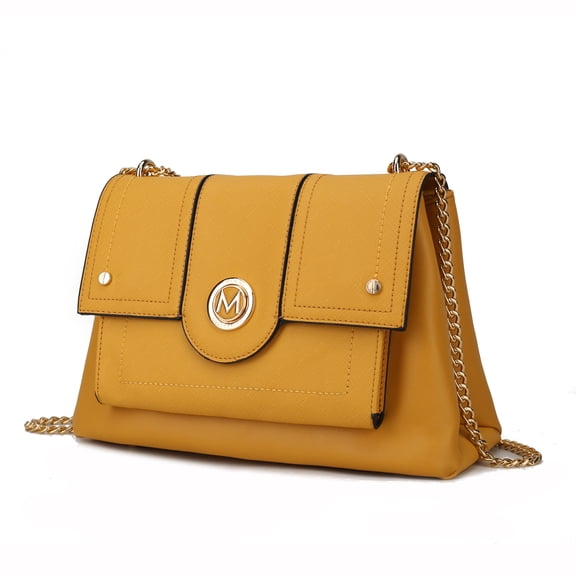 MKF Collection Aiden Vegan Leather Women's Shoulder Bag, Sleek Crossbody Purse Handbag by Mia K - Mustard