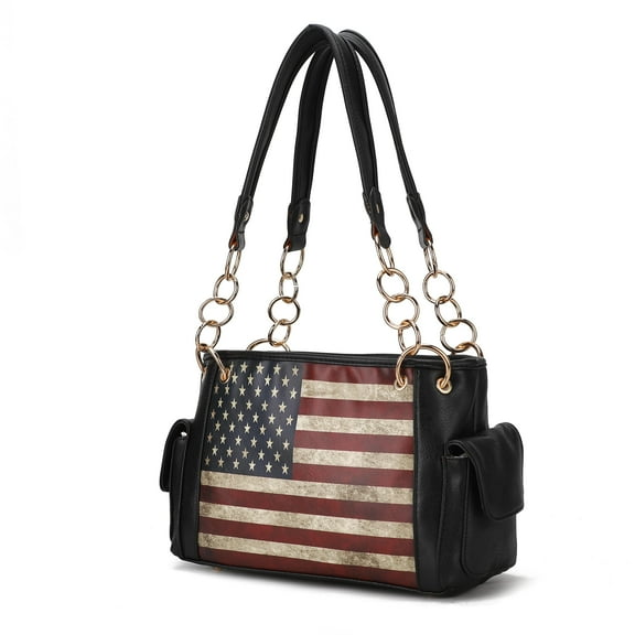 MKF Collection Alaina Womens Shoulder Bag Vegan Leather USA Flag Black Handbags Purse by Mia K