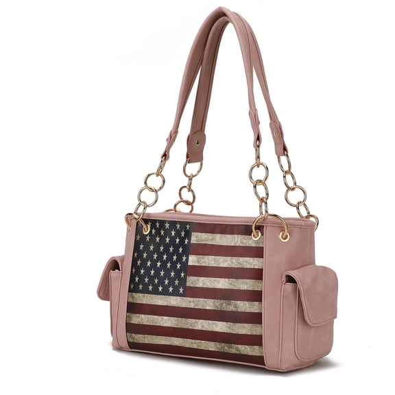MKF Collection Alaina Womens Shoulder Bag Vegan Leather USA Flag Pink Handbags Purse by Mia K