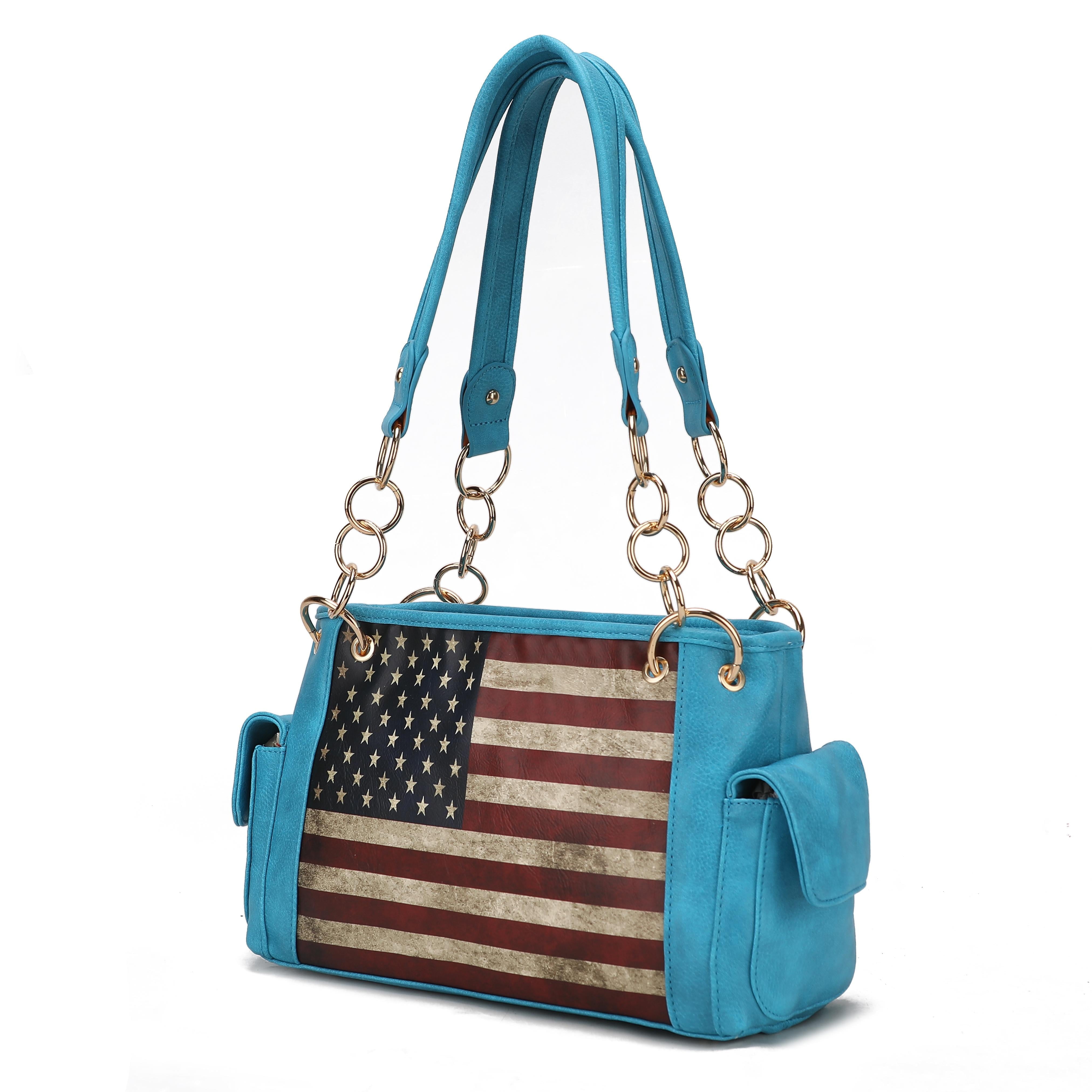 MKF Collection Alaina Womens Shoulder Bag Vegan Leather USA Flag Turquoise Blue Handbags Purse by Mia K MKF Collection Alaina Womens Shoulder Bag Vegan Leather USA Flag Turquoise Blue Handbags Purse by Mia K