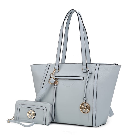MKF Collection Alexandra Vegan Leather Women's Tote Handbag & Wallet 2-Piece Set by Mia K. - Light Blue