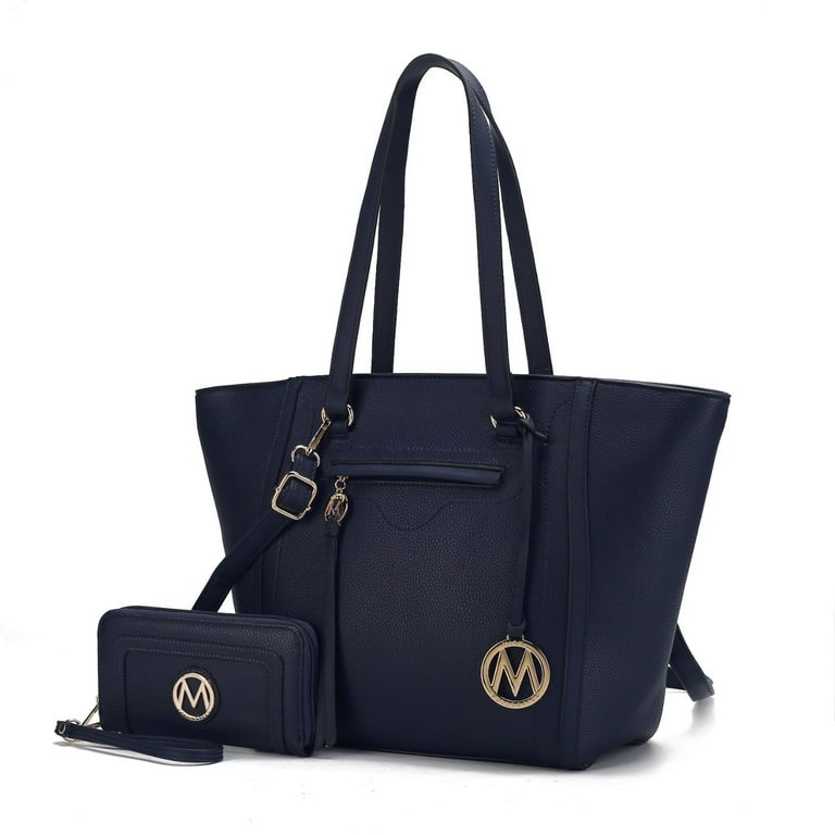 MKF Collection Alexandra Vegan Leather Women's Tote Handbag & Wallet  2-Piece Set by Mia K. - Navy