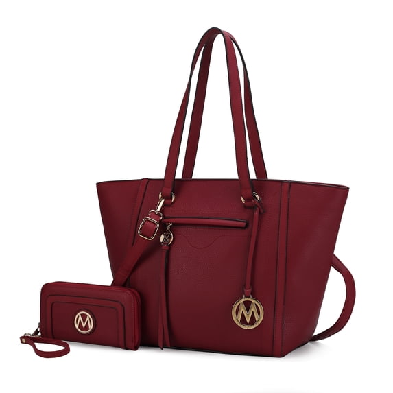 MKF Collection Alexandra Vegan Leather Women's Tote Handbag & Wallet 2-Piece Set by Mia K. - Red