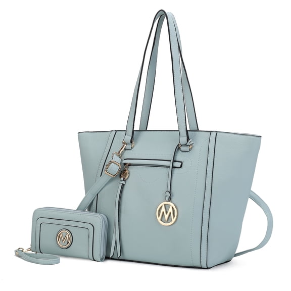MKF Collection Alexandra Vegan Leather Women's Tote Handbag & Wallet 2-Piece Set by Mia K. - Seafoam
