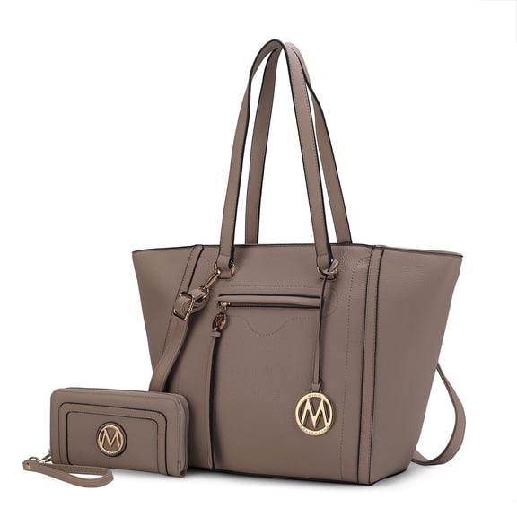 MKF Collection Alexandra Vegan Leather Women's Tote Handbag & Wallet 2-Piece Set by Mia K. - Taupe