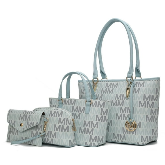 MKF Collection Alexy Women's Tote Bag, Small Tote Bag, Pouch Purse & Wristlet Wallet Bag 4 pcs Handbag set by Mia K - Light Blue