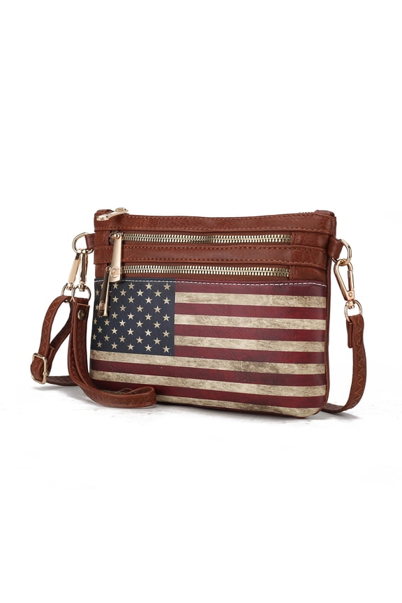 Alisson Vegan Leather Women's FLAG Crossbody Wristlet Handbag by Mia K