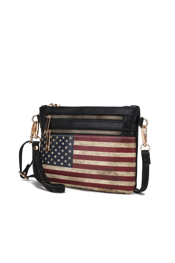 Alisson Womens Crossbody Bag Vegan Leather Wristlet Shoulder bag USA Flag Print handbags Black Purse by Mia K