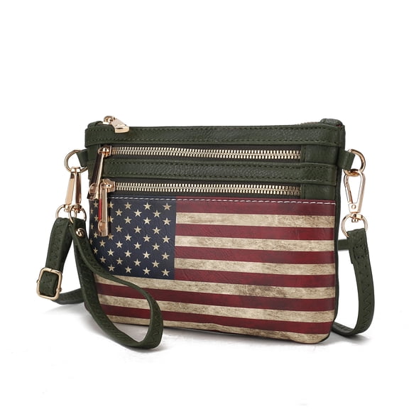 MKF Collection Alisson Womens Crossbody Bag Vegan Leather Wristlet Shoulder bag USA Flag Print handbags Green Purse by Mia K